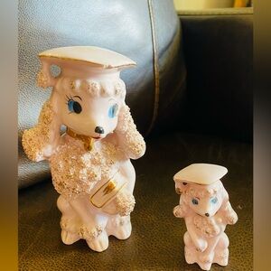 Charming Pink Poodle Figurine Set on Graduation Day!!